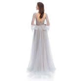 Gray Sparkly Maxi Full Length Formal Evening Dress EN4612
